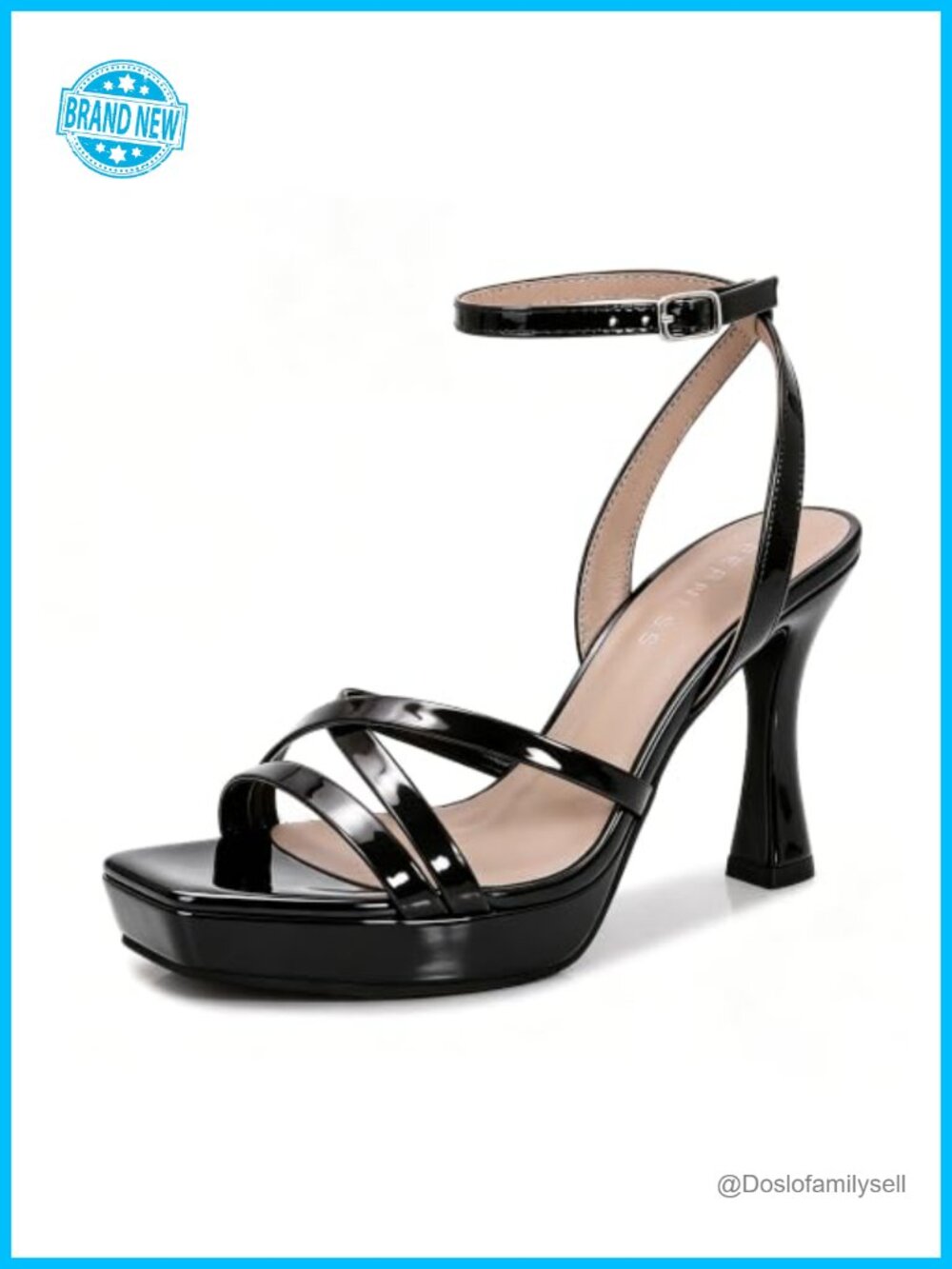 Women's Platform Heels Kitten Square Toe Ankle Strap Faux Leather